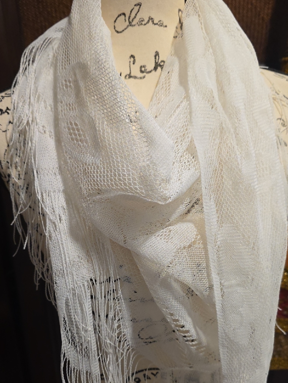 Lightweight Off White Fringe Scarf/Wrap - Picture 6 of 10